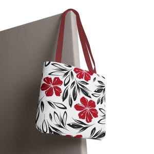 Hawaiian Floral Tote Bag: Custom Spun Polyester Beach Bag image 10