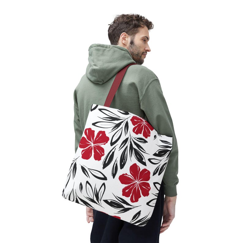 Hawaiian Floral Tote Bag: Custom Spun Polyester Beach Bag image 9