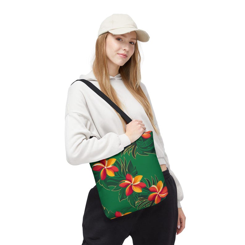 Plumeria Polyester Tote Bag: Hawaiian Floral Beach Bag image 5