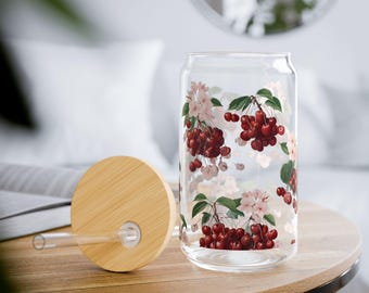 Cherry Blossom Glass Can Cup: 16oz Trendy Summer Drinkware