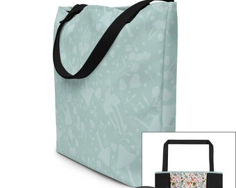 Eco-Friendly Stylish Polyester Beach Bag - Durable, Spacious & Vibrant for Sunny Shore Escapes - Light Blue Mushrooms