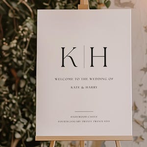 Diseño de letrero de bienvenida con iniciales para bodas modernas / Letrero personalizado de bienvenida a nuestra ceremonia de boda o recepción / Decoración de fiesta personalizada