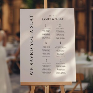 Señalización moderna para bodas minimalistas y elegantes / Plano de asientos personalizado para bodas / Plan de asignación de mesas en tablero de espuma / Decoración para bodas