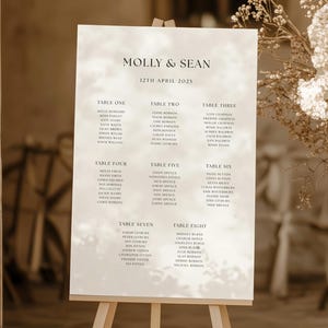 Plano de asientos para bodas personalizado / Plan de asignación de mesas en tablero de espuma / Señalización minimalista para bodas modernas y elegantes / Decoración sencilla