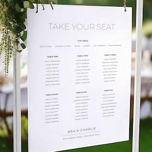 Plano de asientos para bodas modernas / Señalización minimalista personalizada para bodas elegantes / Plan de asignación de mesas en tablero de espuma / Decoración para bodas