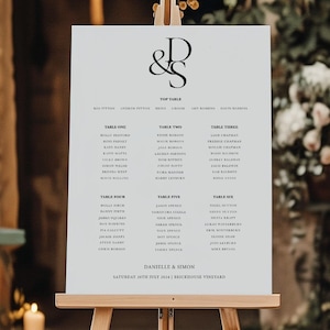 Plano de asientos para bodas modernas / Señalización minimalista personalizada para bodas elegantes / Plan de asignación de mesas en tablero de espuma / Decoración para bodas