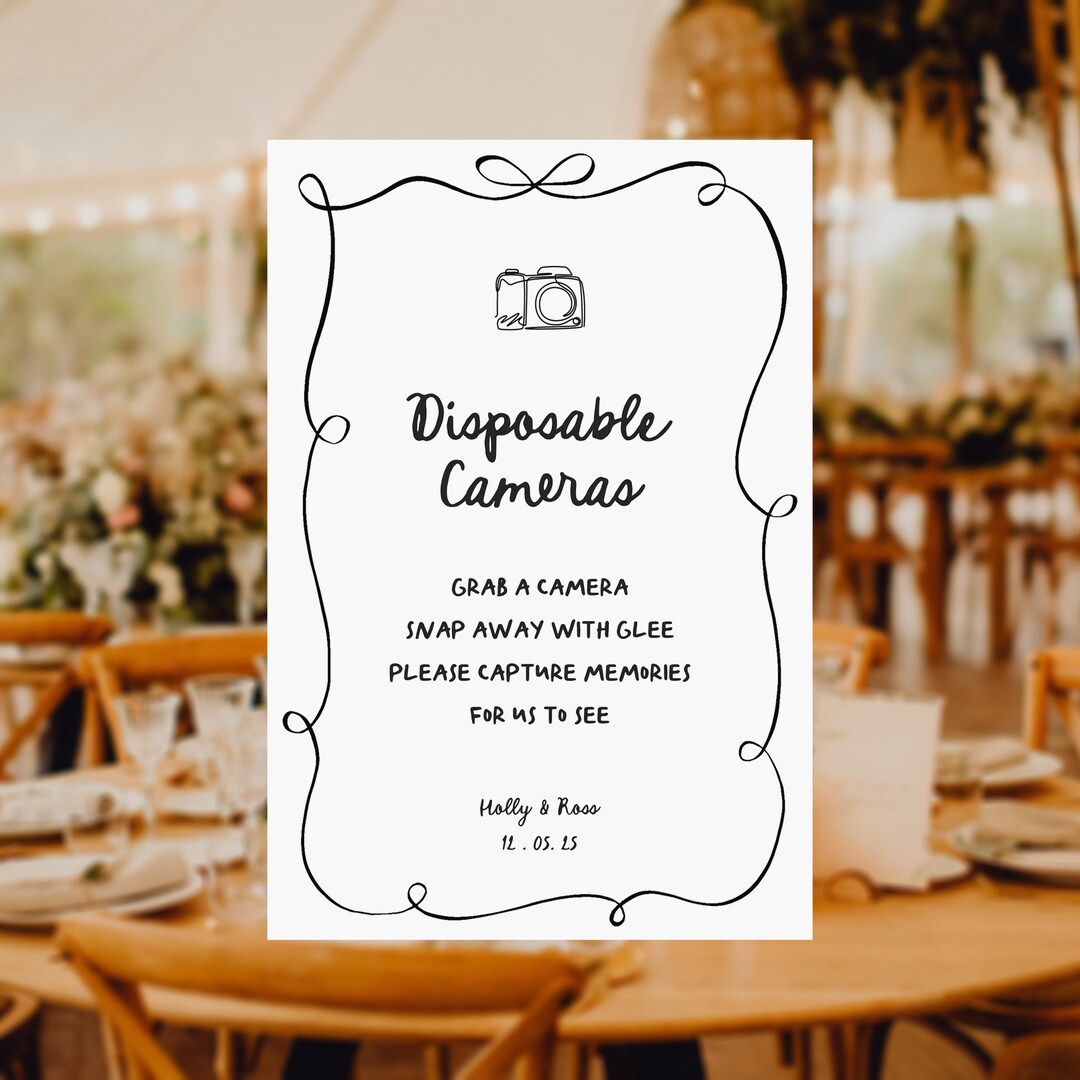 Disposable Camera Sign, Personalised Prints, Minimalist Design, Small ...