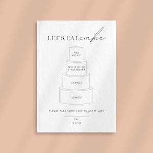 Hochzeitstorte Flavours Schild, personalisierter Empfang Drucke, minimalistisches Design, kleines Schild für elegante Hochzeit, luxuriöse Hochzeitsdrucke