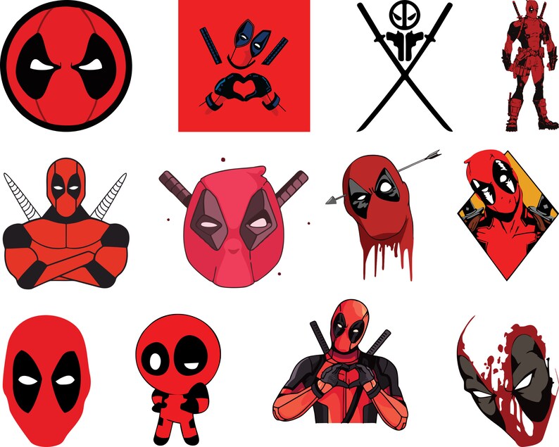 以下が含まれることがあります： スーパーヒーローのデッドプールをフィーチャーした、12種類の異なるデジタルイラストのセットです。イラストは、カートゥーン、コミック、リアルなど、さまざまなスタイルで描かれています。一部のイラストでは、デッドプールの特徴的な赤と黒の衣装が描かれており、他のイラストでは、異なる衣装を着ています。すべてのイラストは、高品質のベクター形式です。