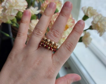 Stackable wood bead rings, set of three rings, bead ring, ring, boho ring, chic ring