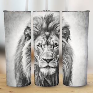 Lion Pencil Drawing 20oz Skinny Tumbler, Sublimation Design, Digital Download, PNG, Straight & Tapered Tumbler Wrap