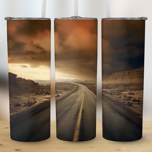 Road Travel 20oz Tumbler Sublimation Wrap, Straight and Tapered Tumbler Wrap, High Resolution PNG, Instant Download, 300 DPI