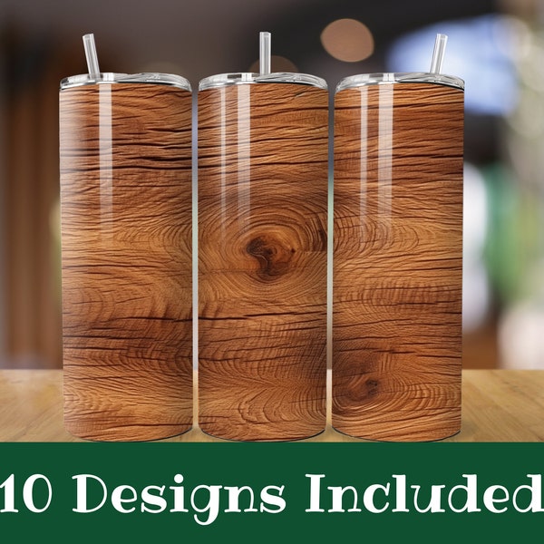 10 Pack Wood Grain Tumbler Wrap Designs - No Seam Wood Texture Bundle - Seamless Tumbler Sublimation PNG - Digital Download, Wood Tumbler