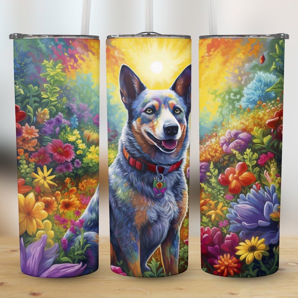 Australian Cattle Dog 20 oz Skinny Tumbler, Sublimation Design, Digital Download, PNG, Straight & Tapered Tumbler Wrap, Instant Download