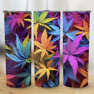 3D Neon Marihuana Tumbler Wrap 20 oz Skinny Tumbler Sublimation Design, Instant Download, Straight & Tapered Tumbler Wrap, Sublimation PNG