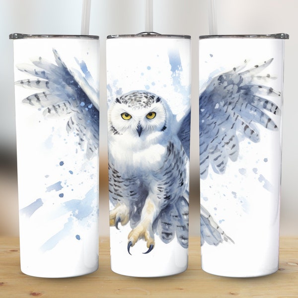 Snow Owl Watercolor 20 oz Skinny Tumbler Sublimation Design, Digital Download PNG, Instant Download, Owl Bird Lover Tumbler Wrap