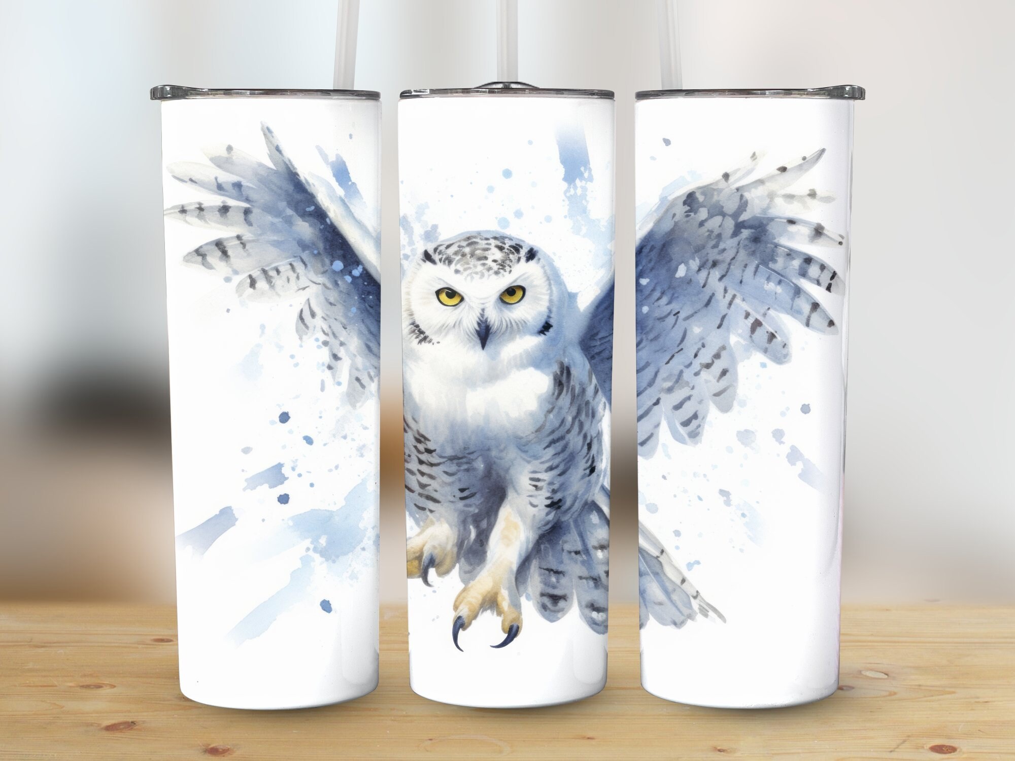 Snow Owl Watercolor 20 oz Skinny Tumbler Sublimation Design, Digital Download PNG, Instant Download,