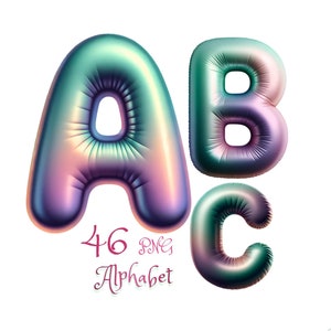Clipart alphabet ballons en aluminium pastel : poire et mauve (téléchargement numérique)