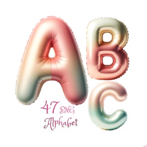 Clipart alphabet ballons pastel : vert rubis clair et or (téléchargement numérique)