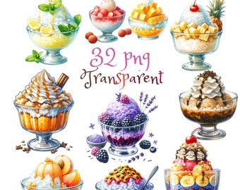 Shaved Ice Clipart: Summer Dessert PNG Files (3000x3000 px) (Digital Download)