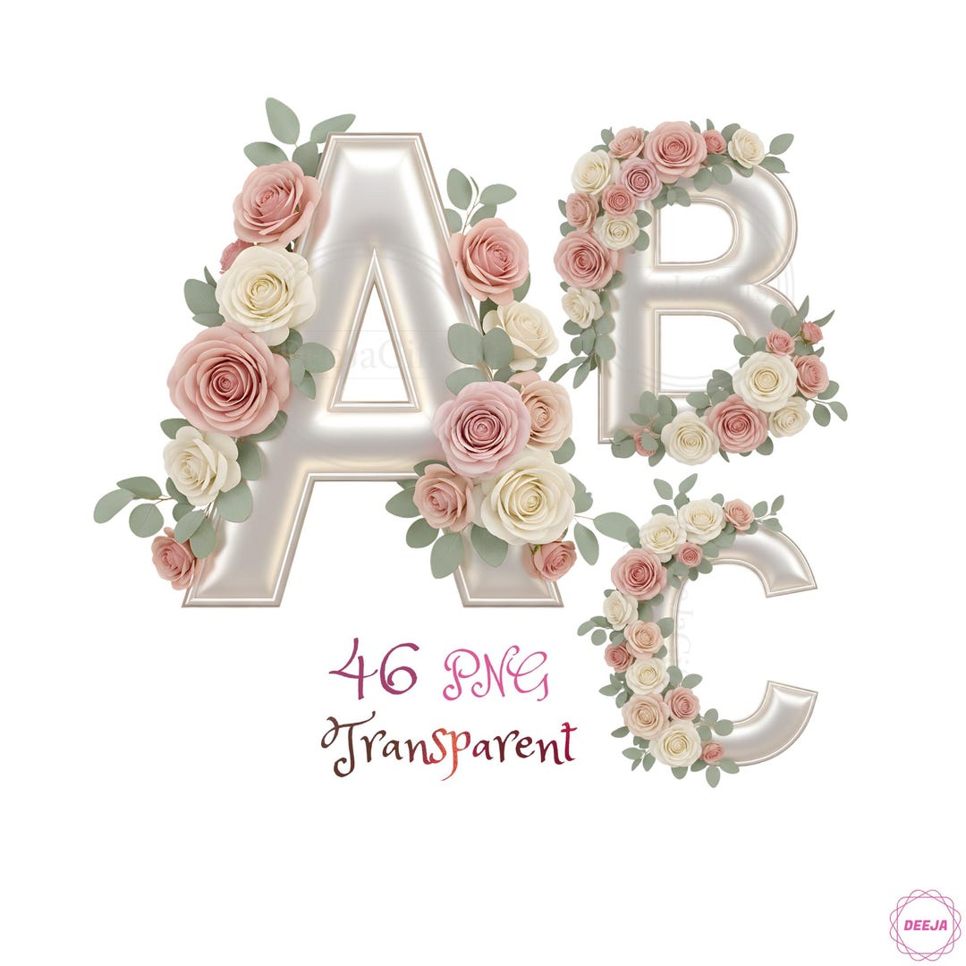 Floral Alphabet PNG | Pearl Monogram Clipart | Pastel Rose Floral ...