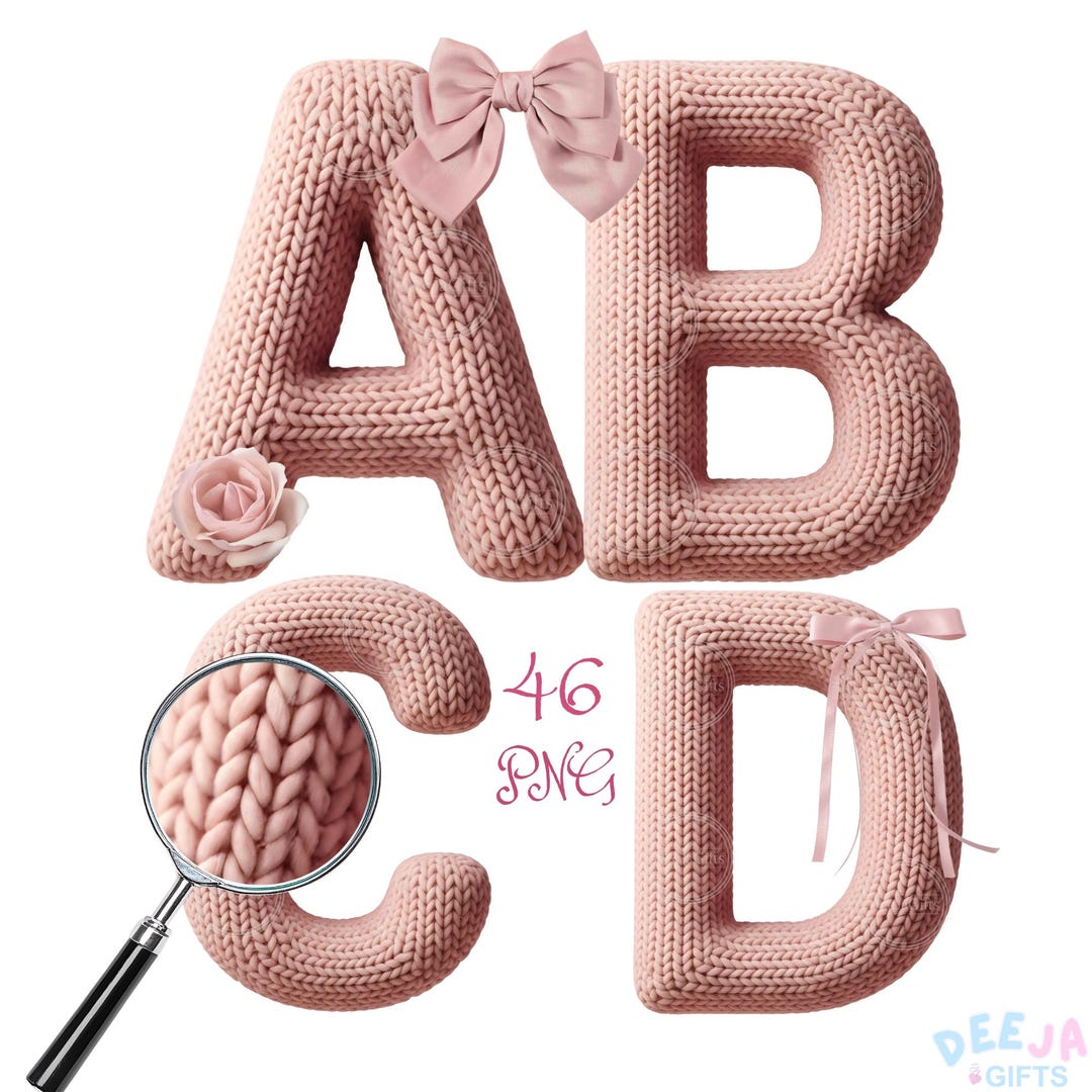 Yarnbold Letters Knitted Letters - Faux Yarn PNG, Lavender Yarn, Crochet Font, Alphabet ...