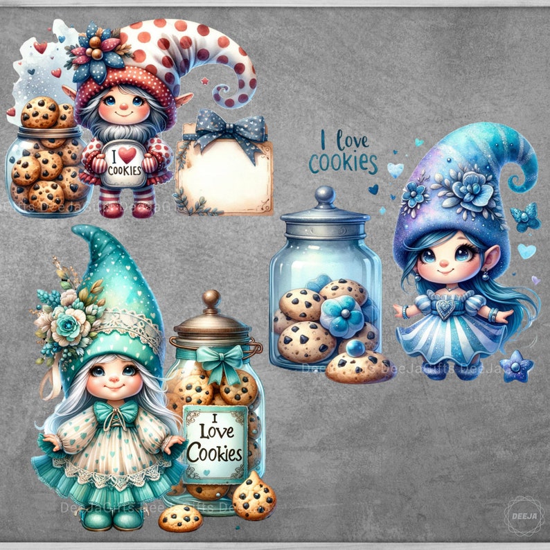 Gnome Cookie Jar Clipart: Watercolor PNG, Home Decor (24 PNG) - Etsy