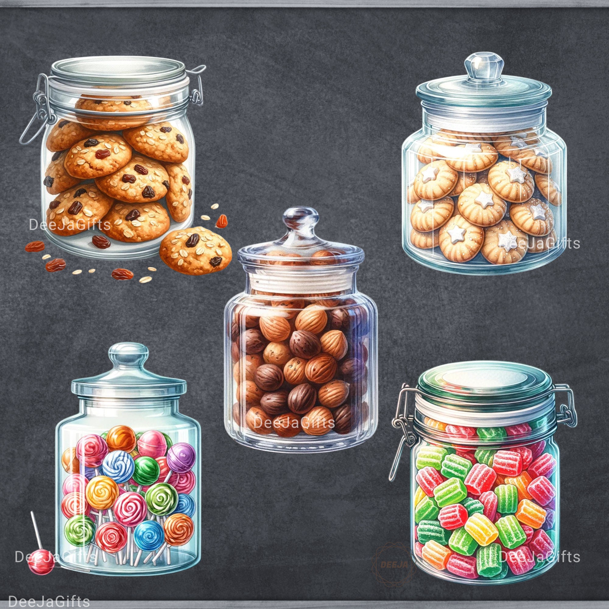 Watercolor Cookie Jar Clip Art - Candy Jar & Cookie Jar Cute - PNG ...