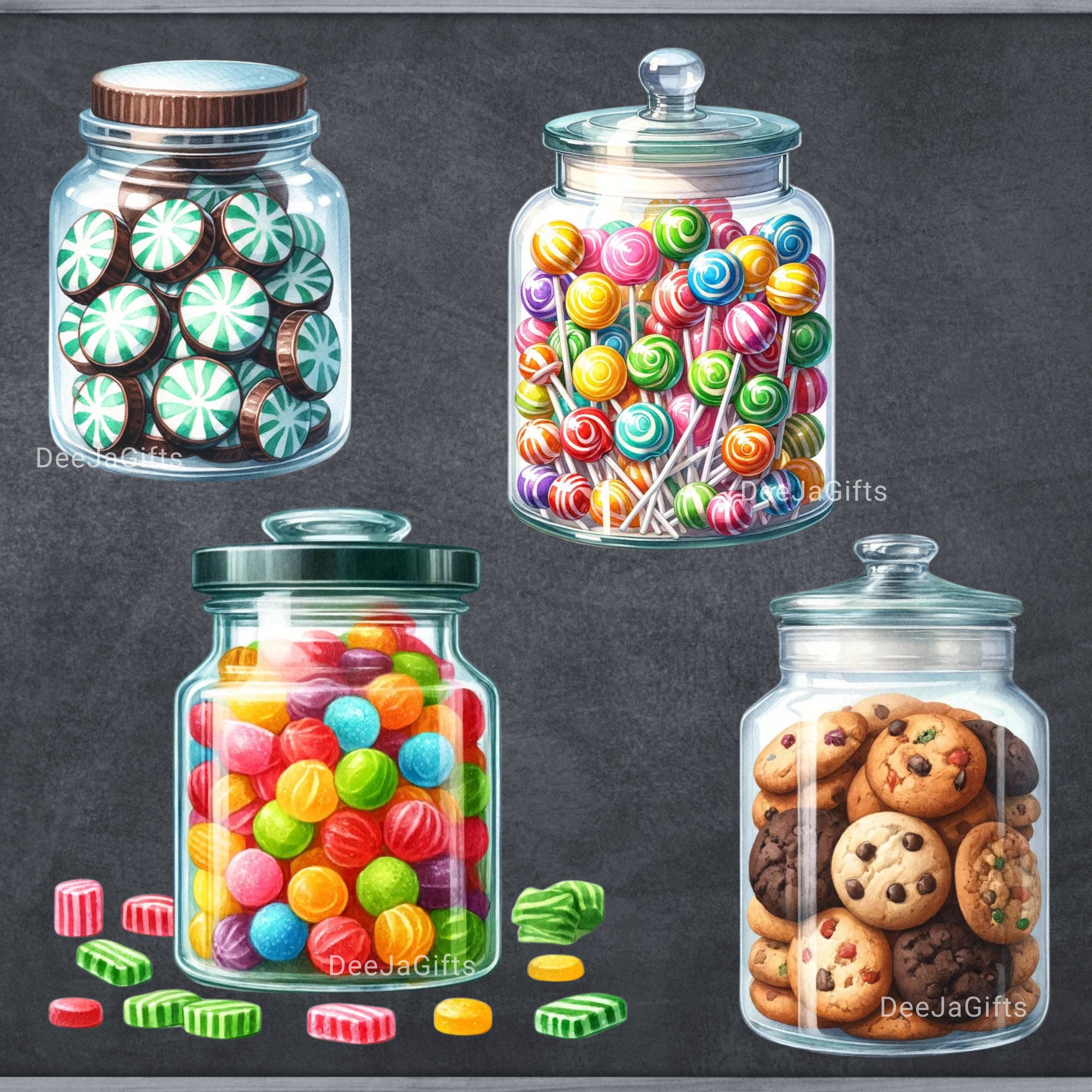 Watercolor Cookie Jar Clip Art Candy Jar & Cookie Jar Cute PNG Bundle ...