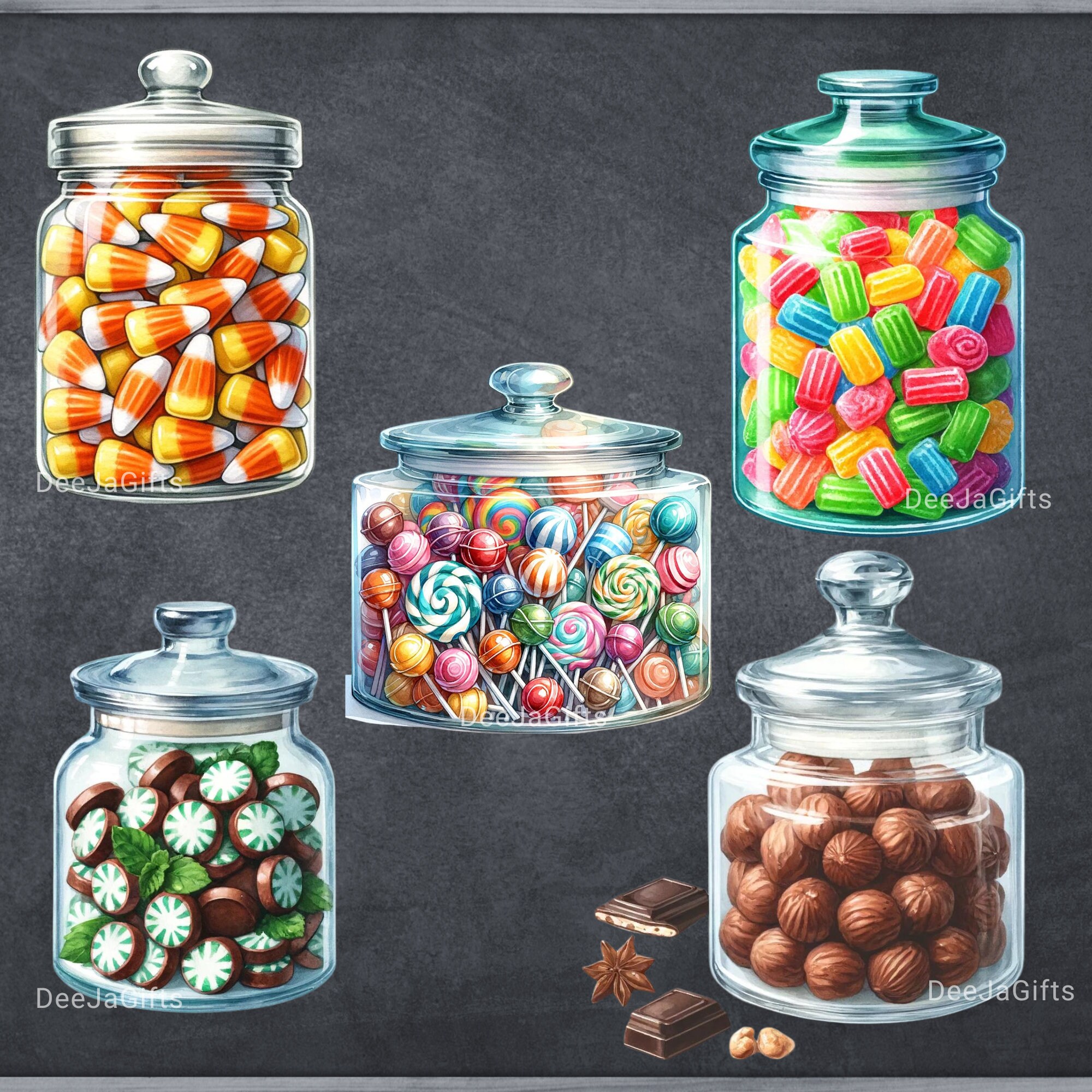 Watercolor Cookie Jar Clip Art - Candy Jar & Cookie Jar Cute - PNG ...