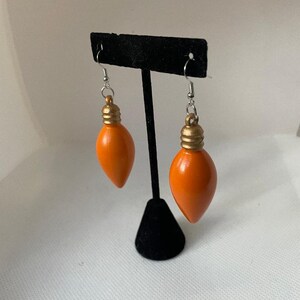 Wooden Orange Christmas Light Drop Earring