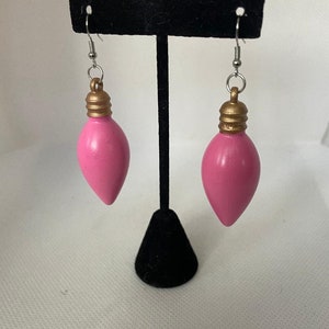 Wooden Pink Christmas Light Drop Earrings