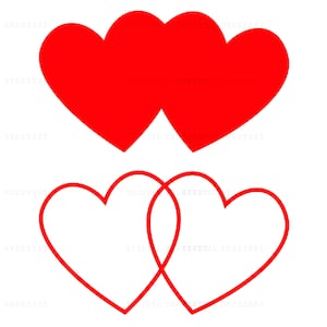 Valentine Hearts Svg Png, Double Heart Svg, Two Red Hearts Svg Png, Heart Bundle, Heart Outline Svg, in elkaar grijpende harten, Double Heart Svg