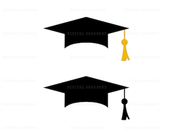 File in formato SVG di taglio vettoriale con nappa e cappello di laurea, clipart cappello di laurea e nappa per scuole superiori e università, file in formato SVG e PNG per Cricut