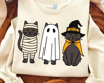 Halloween Black Cat Clipart, Ghost, Mummy, Witch Cats PNG, SVG (Digital Download)