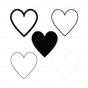Heart Outline Svg, Hearts Svg Bundle, Heart Cut Files, Heart Clipart, Hearts Svg, Love Svg, Solid Heart Svg, Png, Dxf, Eps, Pdf