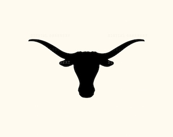 Texas Longhorn Bull Head Silhouette – Western Ranch Clipart (Digital Download)