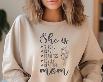 She Is Mom SVG PNG | Mother's Day Inspirational Shirt Design | Cricut Silhouette Cut File | Digital Download