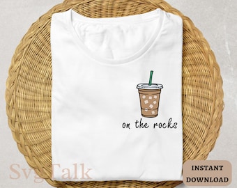On The Rocks ijskoffie SVG-png | Grappig koffieliefhebber shirt mokontwerp | Cricut silhouet gesneden bestand | Digitale download