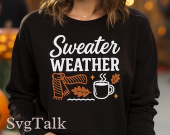 Diseño SVG PNG de "Tiempo de suéter" / Diseño de taza acogedora de otoño / Archivo de corte para Cricut Silhouette / Descarga digital