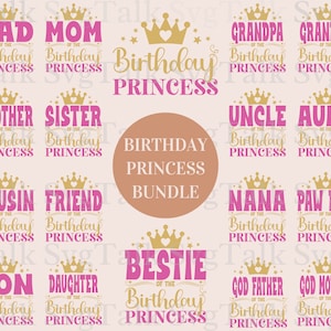 Birthday Princess SVG Bundle – Mom & Dad Editions | Mom of the Birthday Princess | Dad of the Birthday Princess | Birthday Party Matching