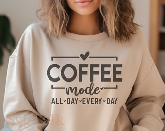 Coffee Mode SVG PNG | Retro Coffee Lover Shirt Mug Design | Cricut Silhouette Cut File | Digital Download