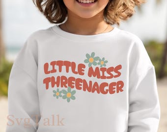 Little Miss Threenager SVG PNG | 3rd Birthday Girl Shirt Design | Cricut Silhouette Cut File | Digital Download