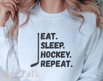 Eat Sleep Hockey Repeat SVG PNG | Hockey Player Mom Shirt Design | Cricut Silhouette Cut File | Digital Download