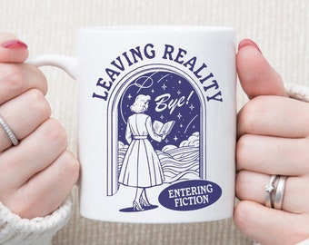 Leaving Reality Entering Fiction Coffee Mug, Trendy Vintage Bookish Reading Mug, Fiction Lover, Perfect Book Lover Gift, Gift For Librarians