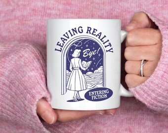 Leaving Reality Entering Fiction Reading Mug, Trendy Vintage Bookish Mug, Fiction Lover, Book Lover Gift, Vintage Retro, Gift For Librarians