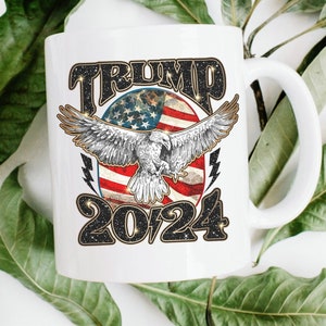 Trump 2024 Coffee Mug, Eagle and Flag Patriotic Mug, Vintage Style Merica Mug, Trump Supporter Gift, Election Mugs, Republican Gift Mugs