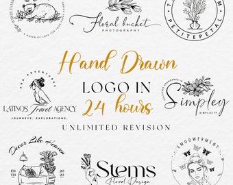 Custom Hand Drawn Logo, Logo Design, Custom Logo Design, Unique Logo Design, Photography Logo, Minimalist Logo Design, Logo Design Custom