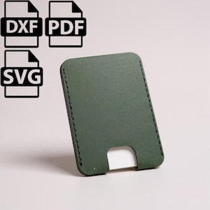 May include: A dark green leather cardholder with black stitching and a cutout for easy card access. The cardholder is displayed with DXF, PDF, and SVG file icons.