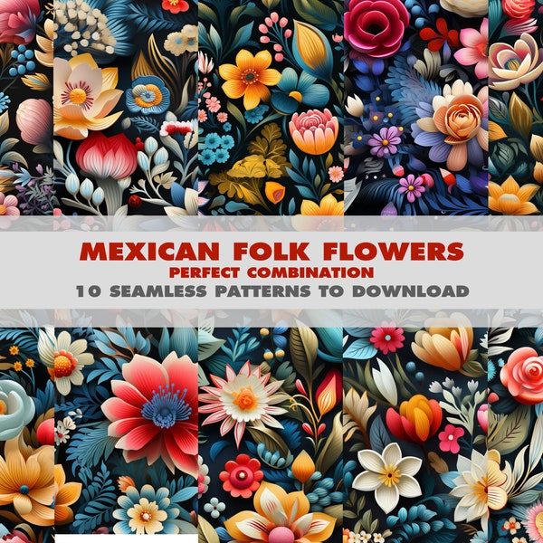 10 Mexican Folk Flowers Perfect Combination Pattern
